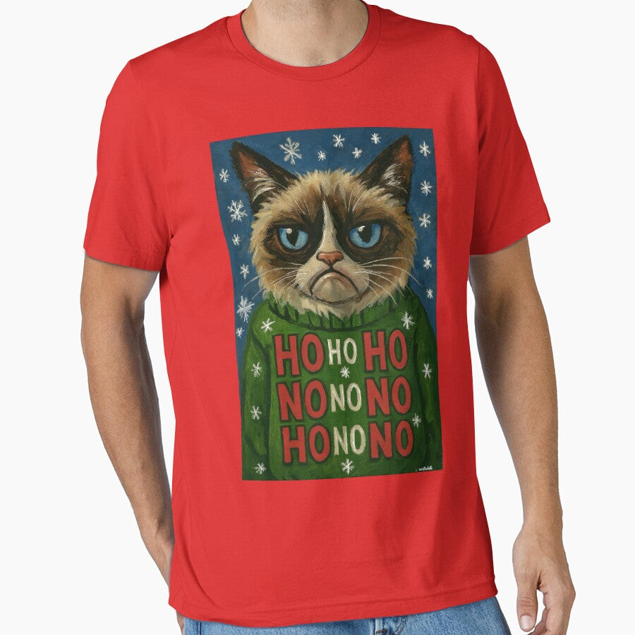 Funny Grumpy Ho Ho Christmas Cat in Ugly Christmas Sweater by Yogibear & Rachelle