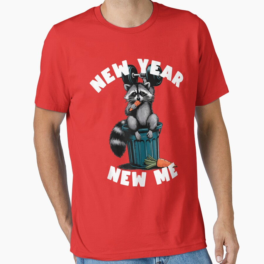 Funny New Year New Me Raccoon trash panda carrot & dumbbell by Phoemps