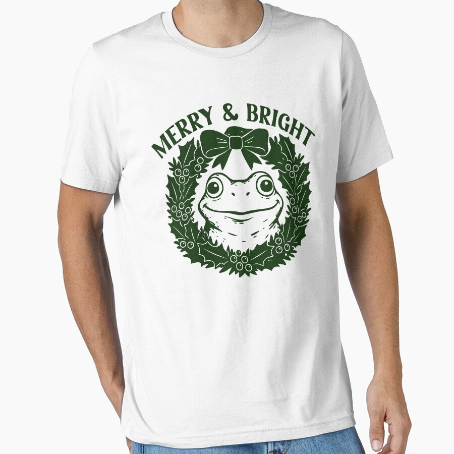 Merry & Bright Frog – Cute Wreath toad Illustration by EmeraldeaArt