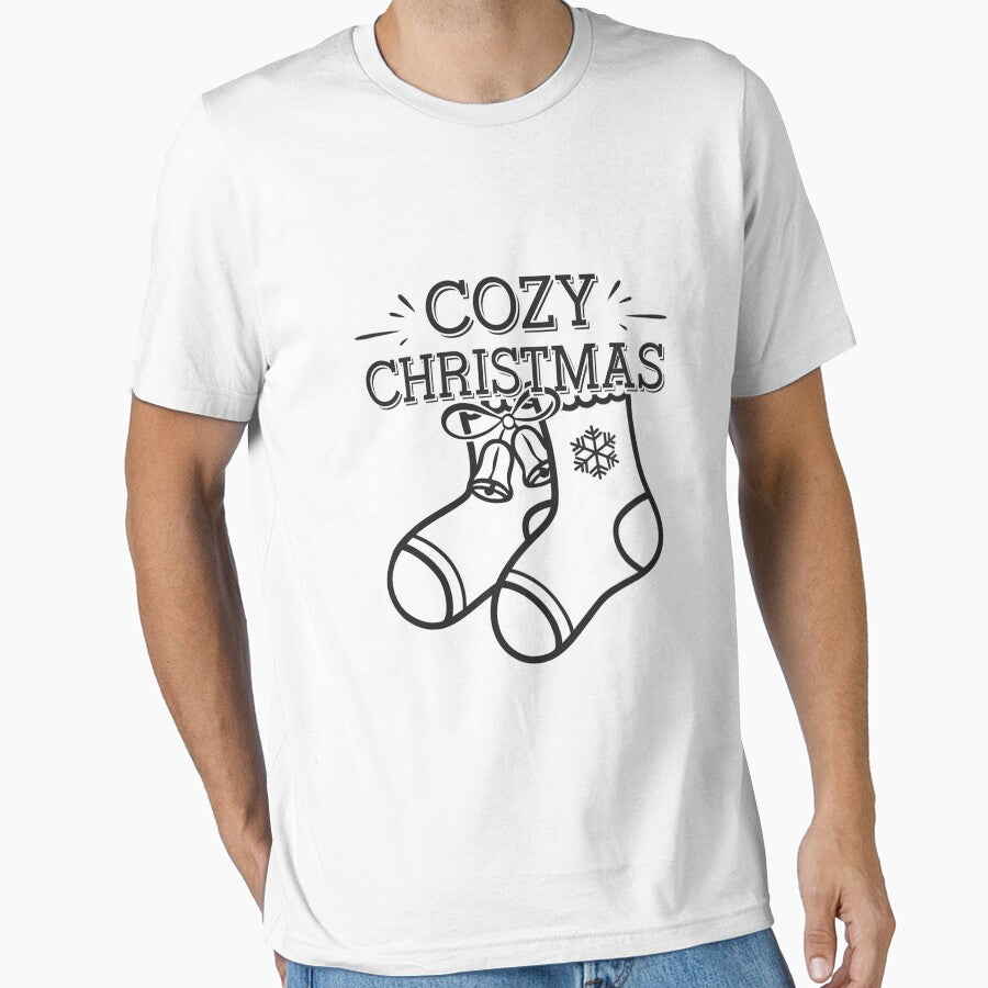 Cozy Christmas Socks Unisex Tee, Holiday Minimalist T-Shirt, Xmas Design, Christmas Shirt, Holiday Clothes by benjyjump