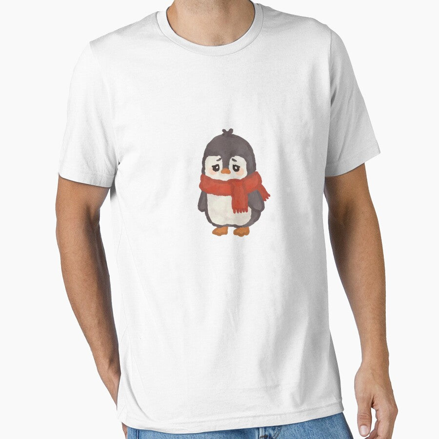 Cute Chilly Penguin in Red Scarf – Watercolor Style by FNArtz