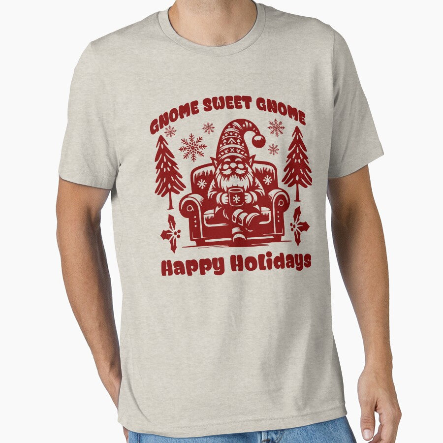 Gnome Sweet Gnome – Cozy Cocoa Christmas Burgundy Holiday T-Shirt by NoGoodDeeds