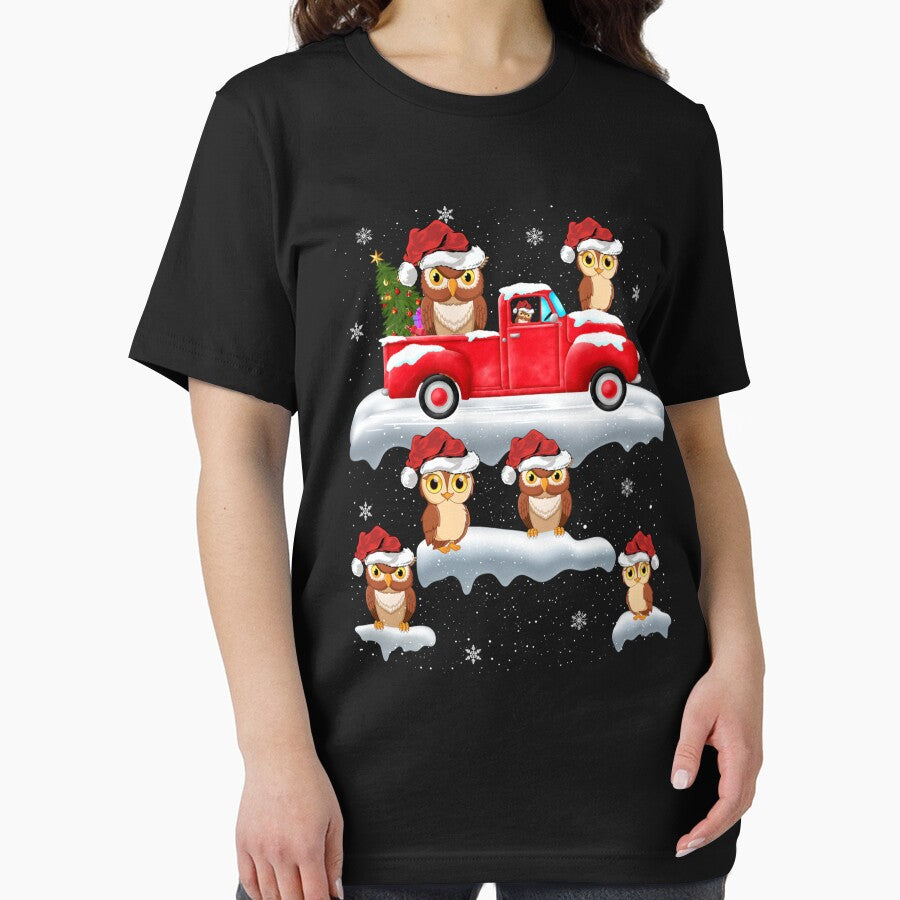 Owl Driving Christmas Tree Red Truck Owl Christmas by tedroyegelsd