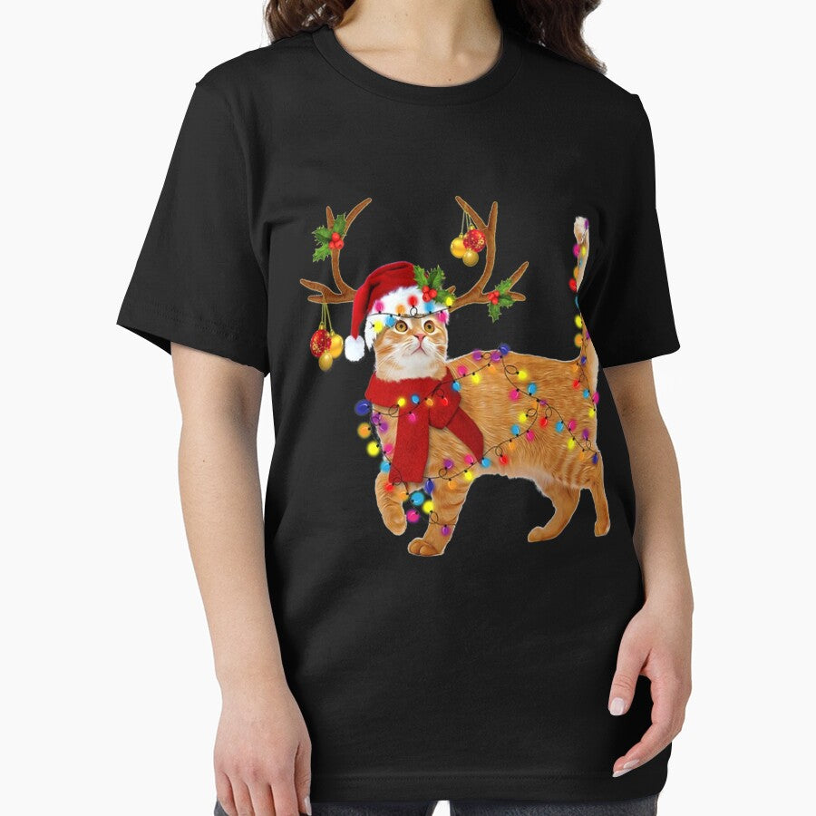 Cat Gorgeous Reindeer Christmas Lights Tree Cat Scarf Xmas Santa Claus by louloapadilla