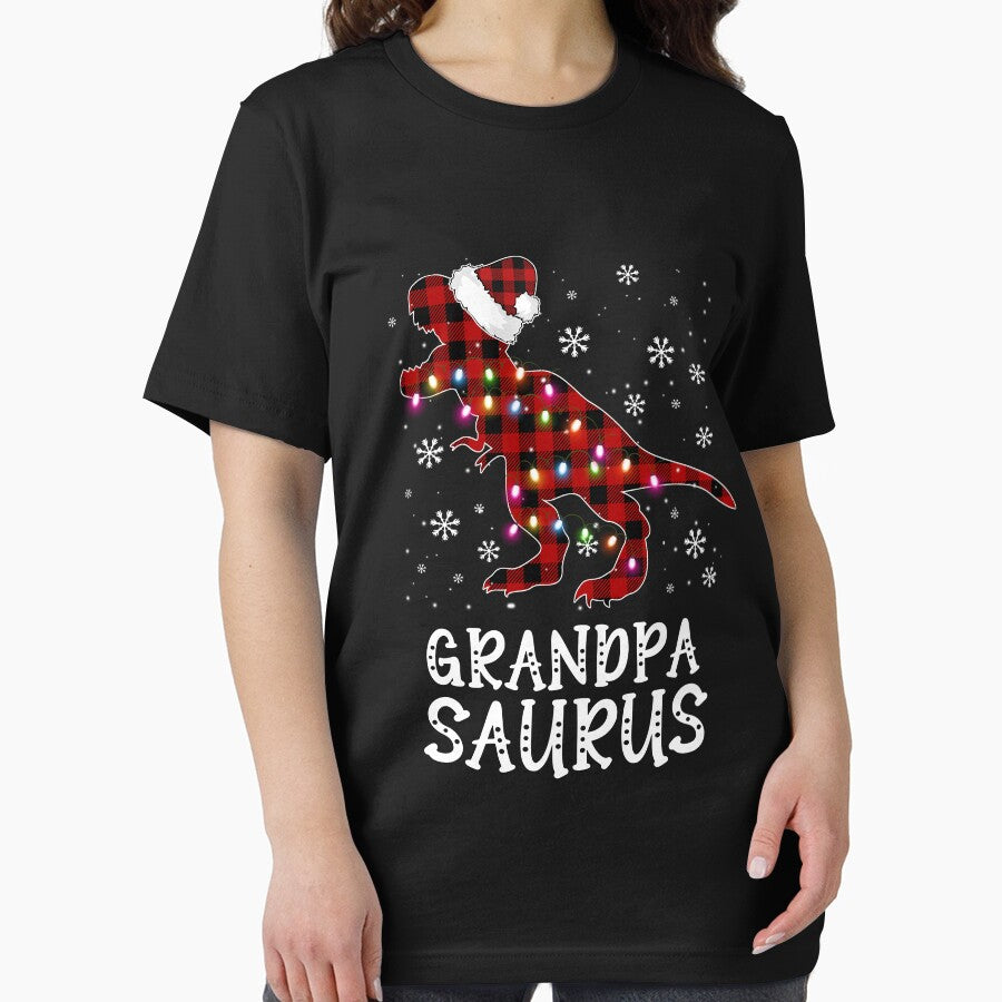 Red Saurus Dinosaur Santa Hat Grandpa First Christmas Papa Dad by MichalwSatterf