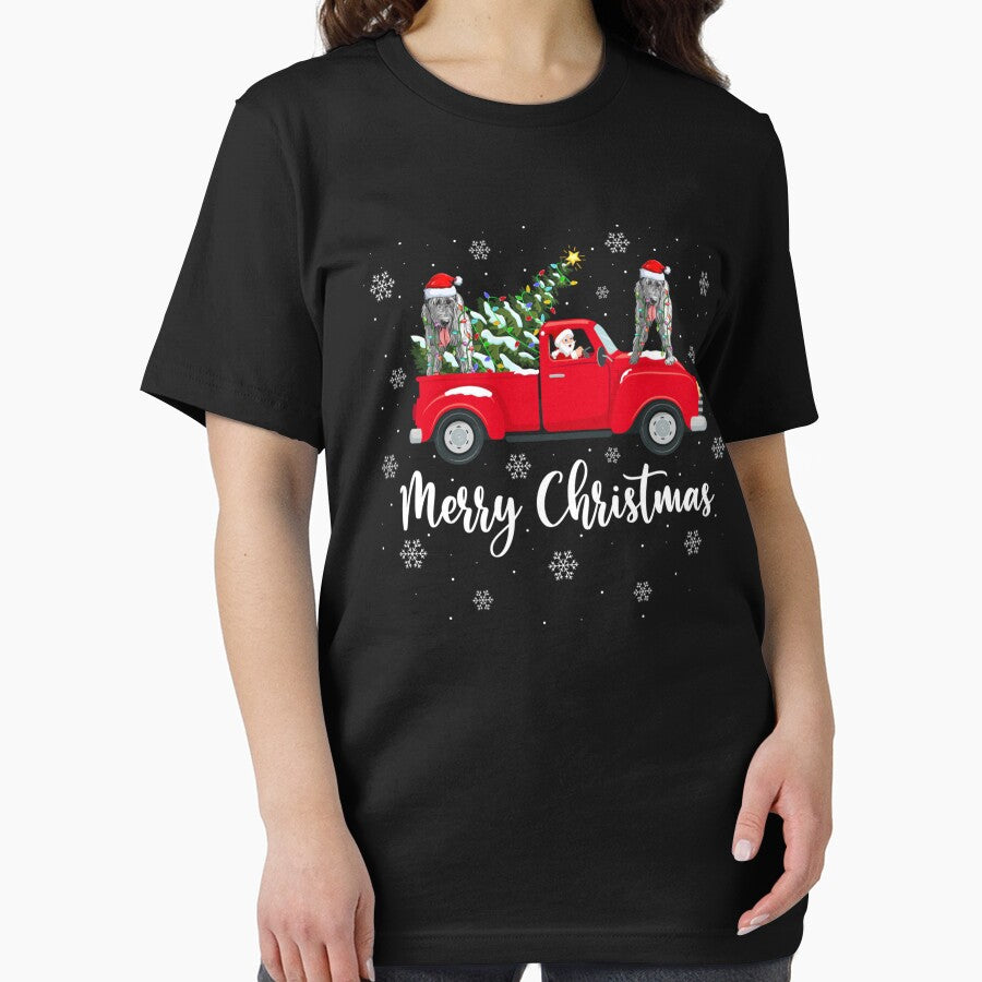 Santa Riding Christmas Tree Truck Wolfhound Dog Christmas by saldcharig