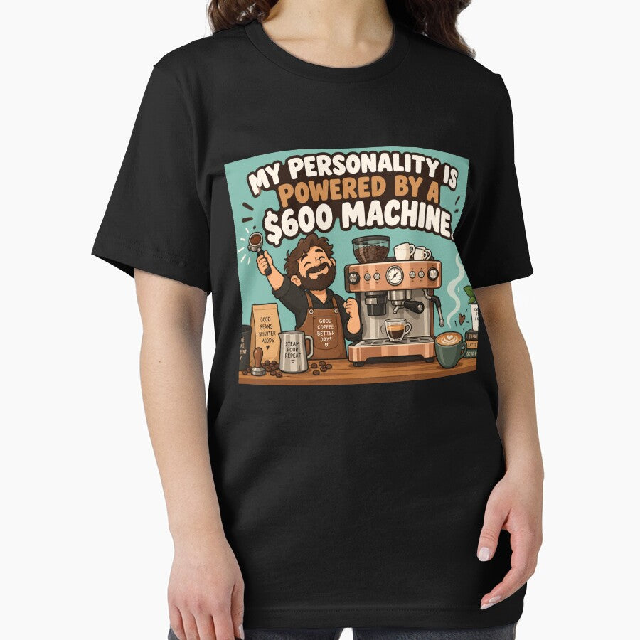 My Personality Is Powered By A $600 Machine Funny Home Barista Gift Flat Illustration Shirt Espresso Lover Sticker Coffee Gift by Fanverse Merchandise