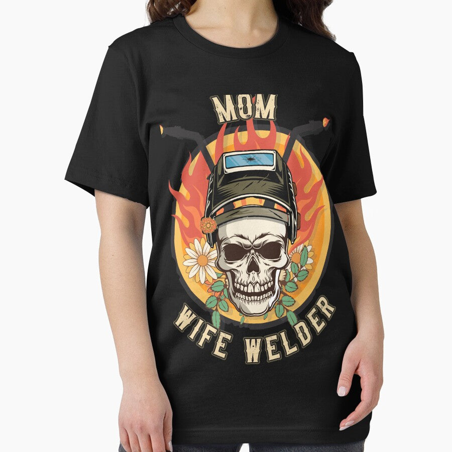 Welders skull woman sarcastic floral retro quote Groovy mom wife welder by HomeCoquette