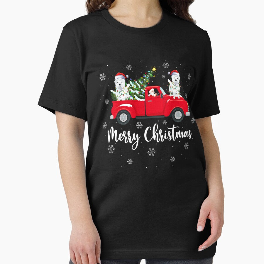 Santa Riding Christmas Tree Truck Westie Dog Christmas by saldcharig