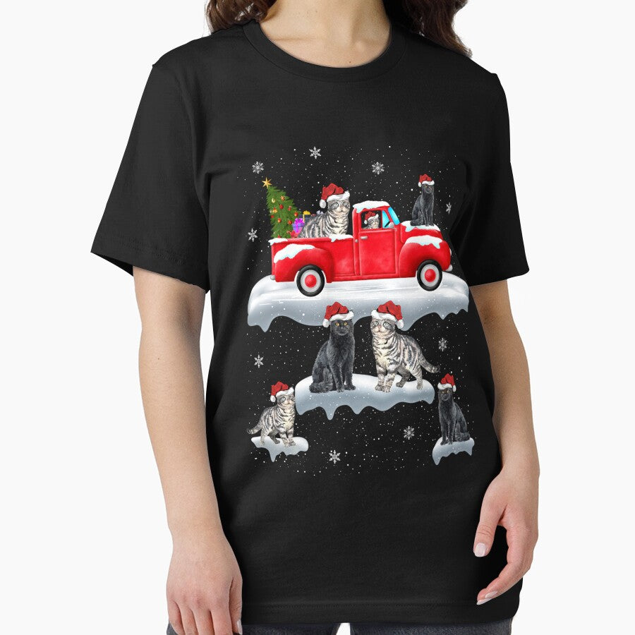 Cat Driving Christmas Tree Red Truck Cat Christmas by thompsonw
