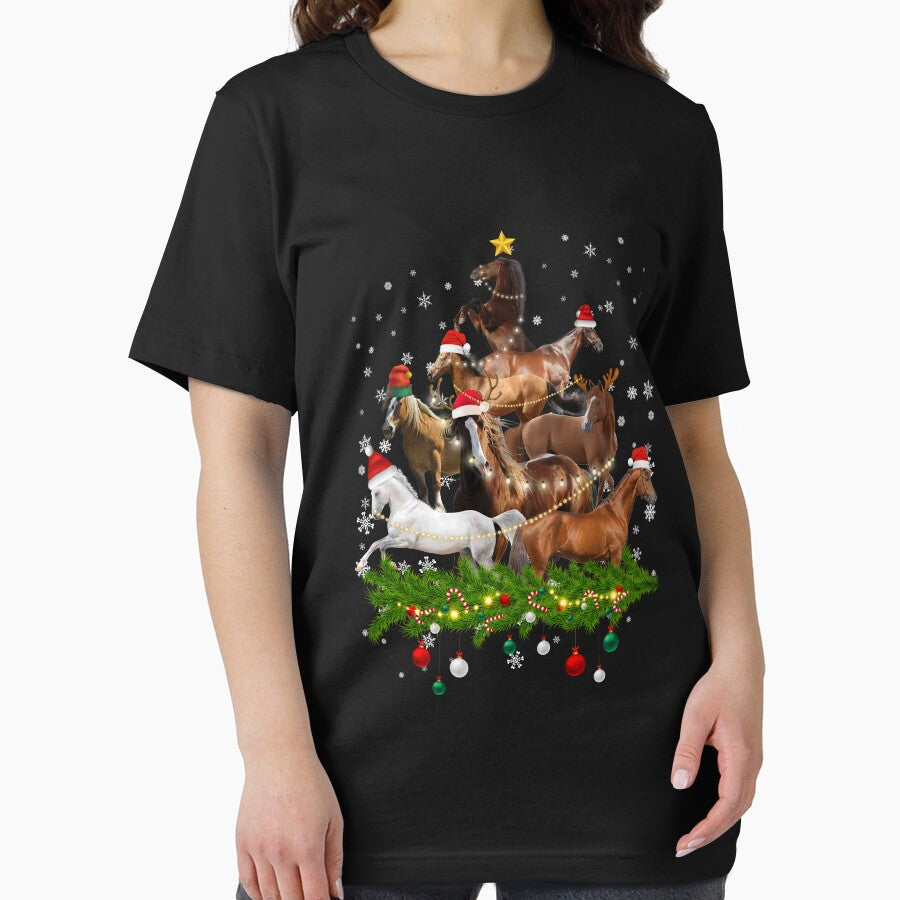 Funny Merry Horse Christmas Tree Lights Horse Santa Hat For Women Men by MortiStolten