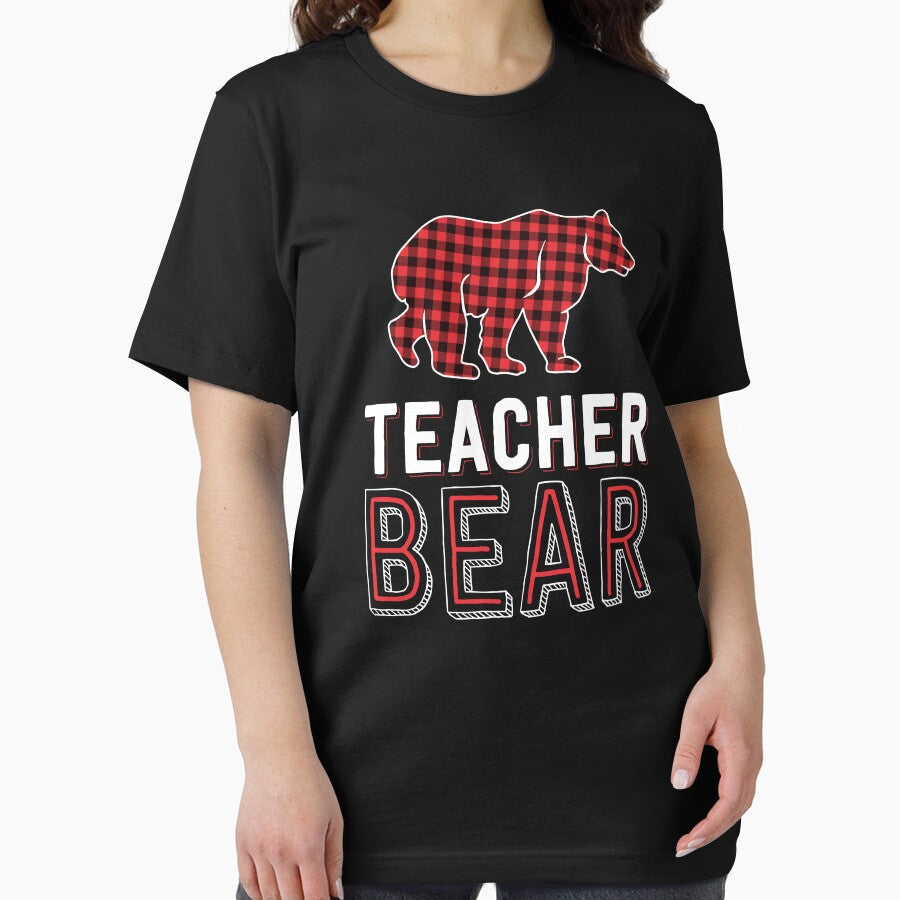 Teacher Bear Red Buffalo Plaid Matching Teacher Christmas by 14thFloor