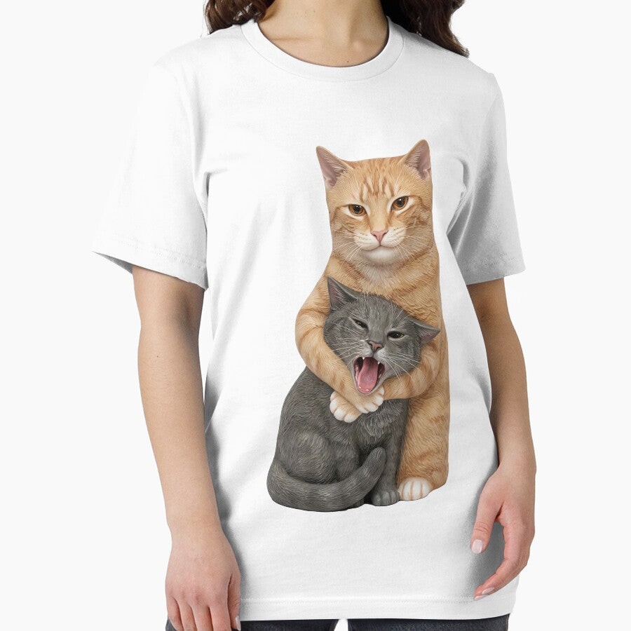 Funny Meme Light Orange Cat Standing Upright Wrapping Gray Cat, Fighting Cat Memes by Denisemichels