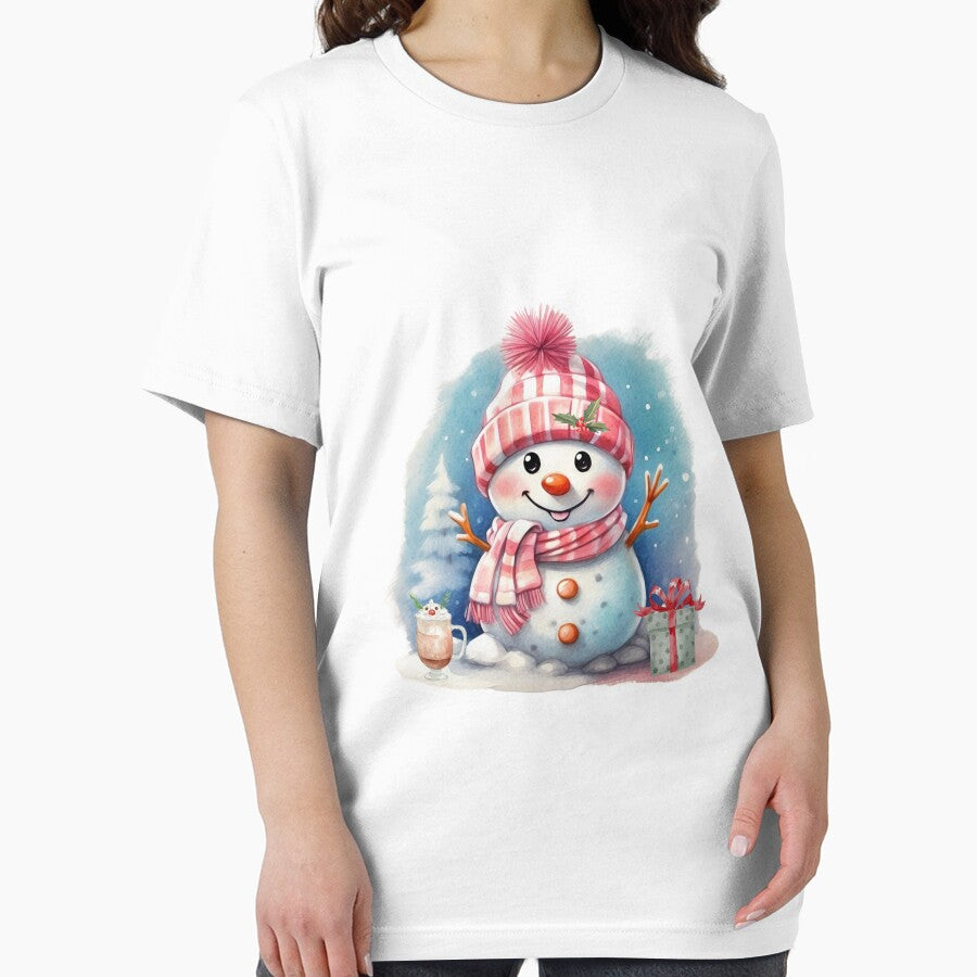 Watercolor Snowman with Present and Hot Chocolate by silviaol