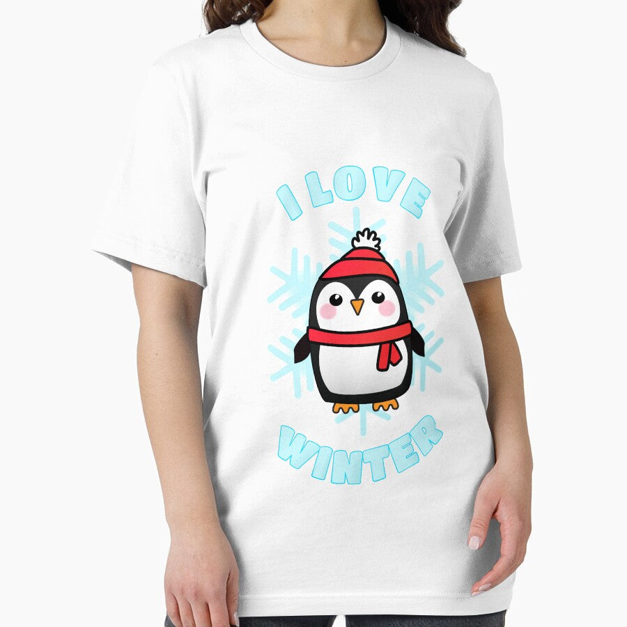'I love Winter' Cute Penguin w Snowflake by Happy Puppy Print On Demand