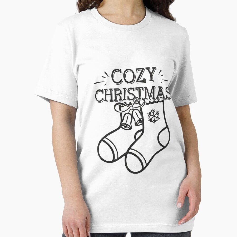 Cozy Christmas Socks Unisex Tee, Holiday Minimalist T-Shirt, Xmas Design, Christmas Shirt, Holiday Clothes by benjyjump