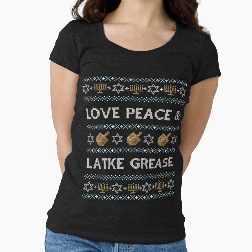 Ugly Hanukkah Sweater, Love Peace Latke Grease, Jewish shirt by taraJcreative