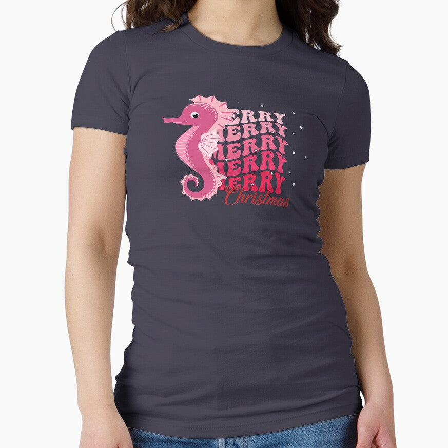 merry chrismas Pink Seahorse Animal by Stickers  Designer