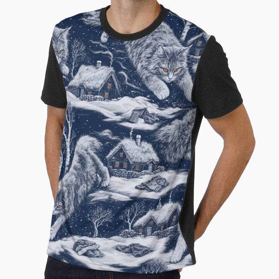 Beware the Yule Cat Snow Toile | Jolakotturinn Icelandic Folklore Pattern by StickyGuys