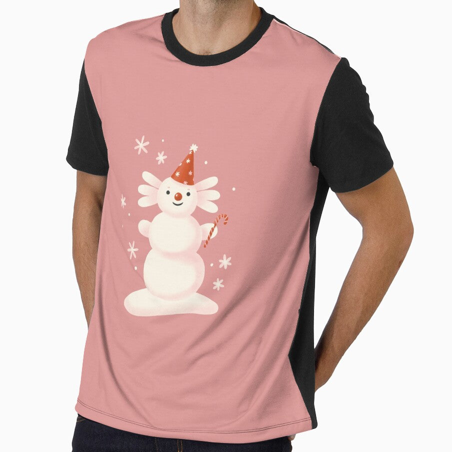 Pink Christmas Axolotl as Snowman with candy cane by balanyonok