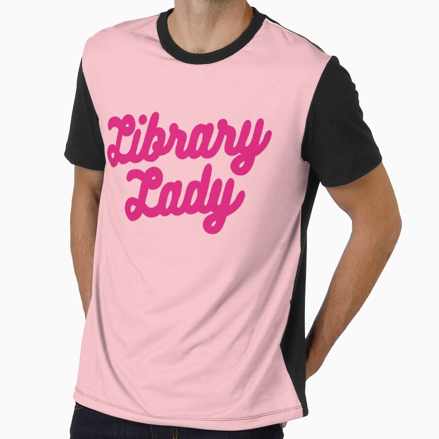 Retro Library Lady Design in Hot Pink with Pink Background by WildeandCo