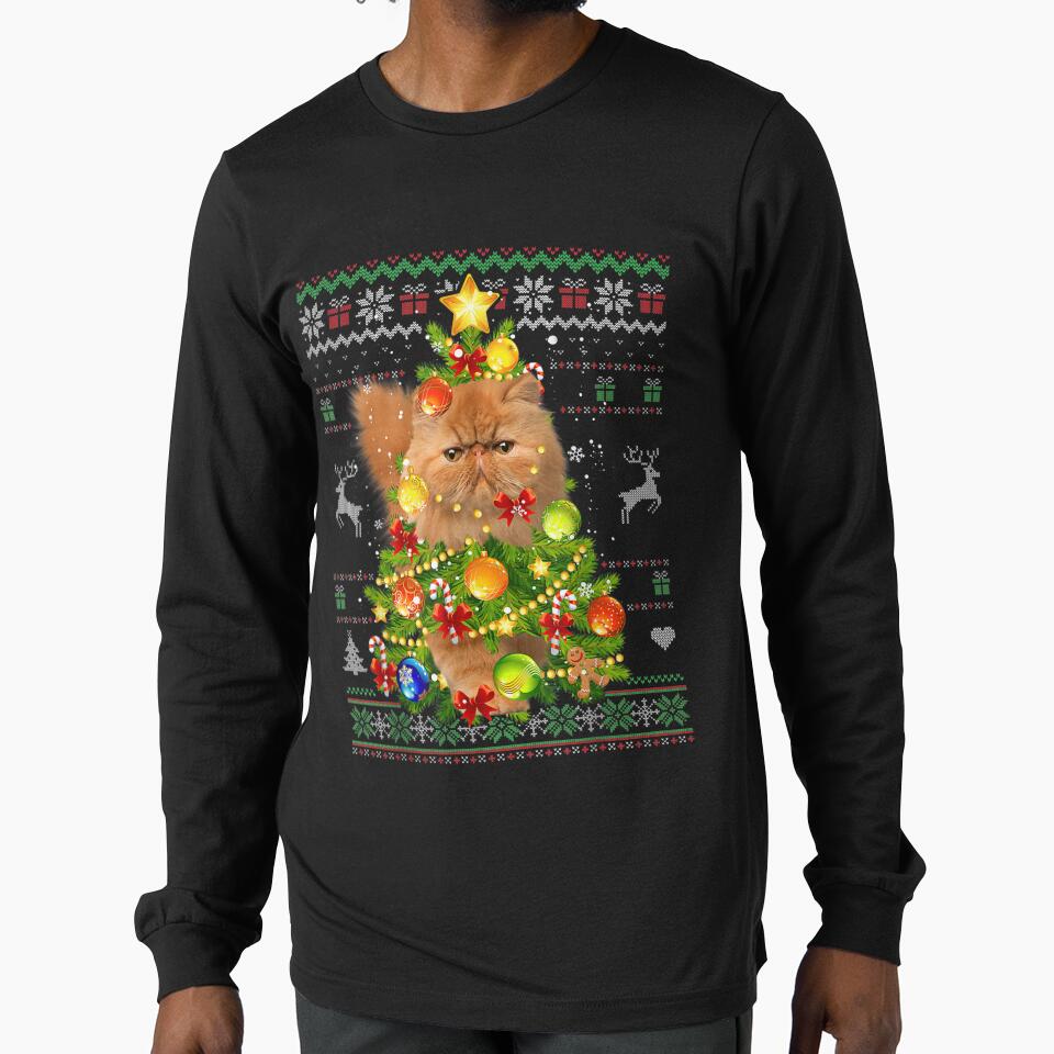 Persian Cat Christmas Tree Lights Ornament Ugly Sweater Cats by 77tara