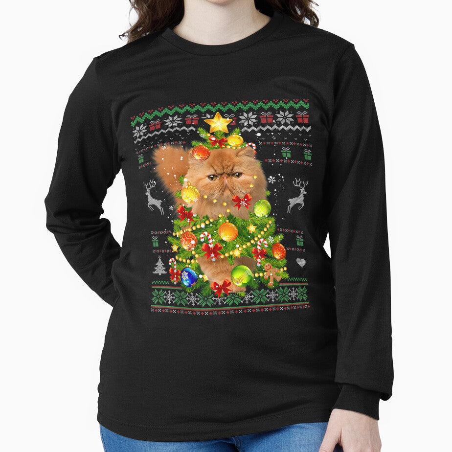 Persian Cat Christmas Tree Lights Ornament Ugly Sweater Cats by 77tara