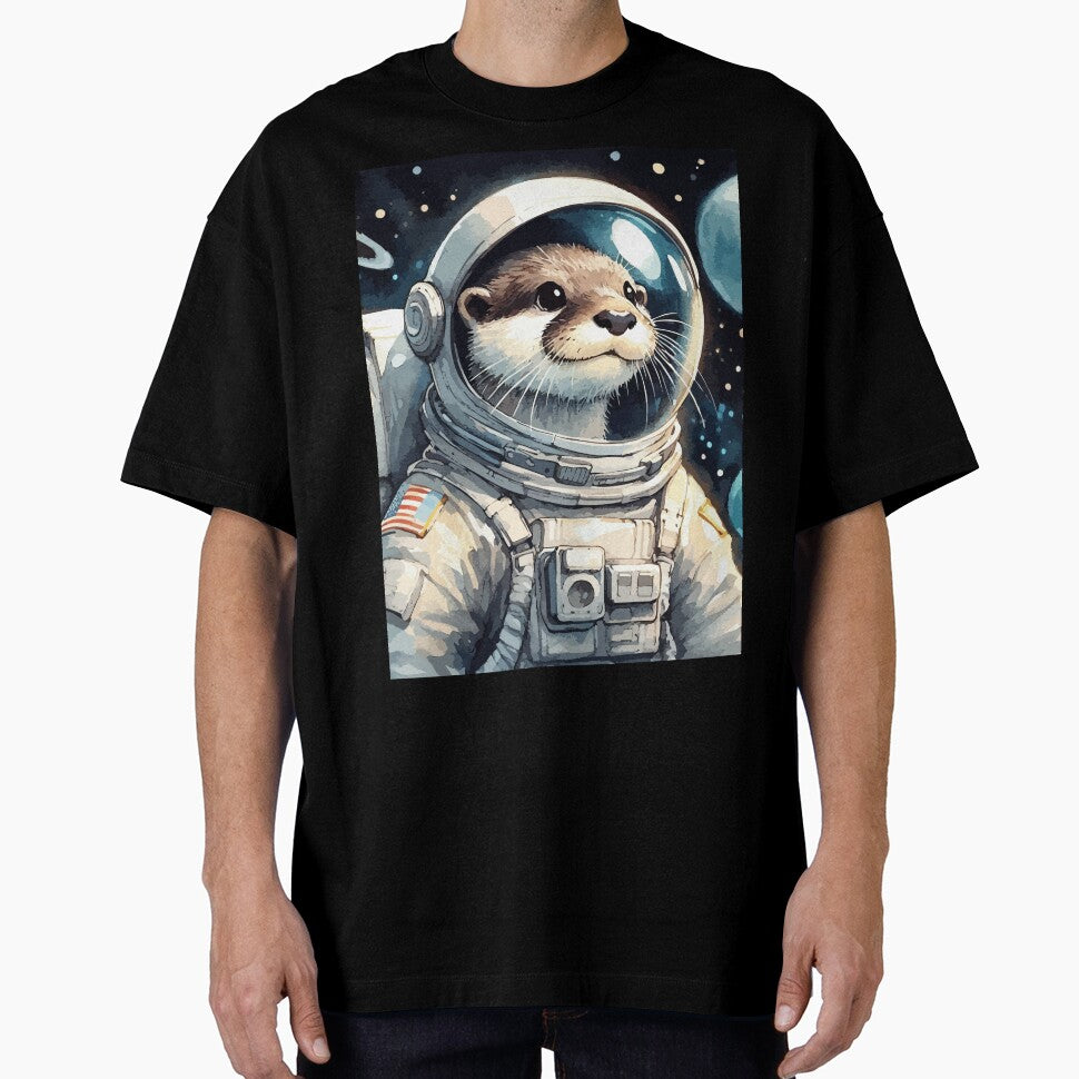 Otter Astronaut Space Planets Watercolor Painting by TomFrontierArt