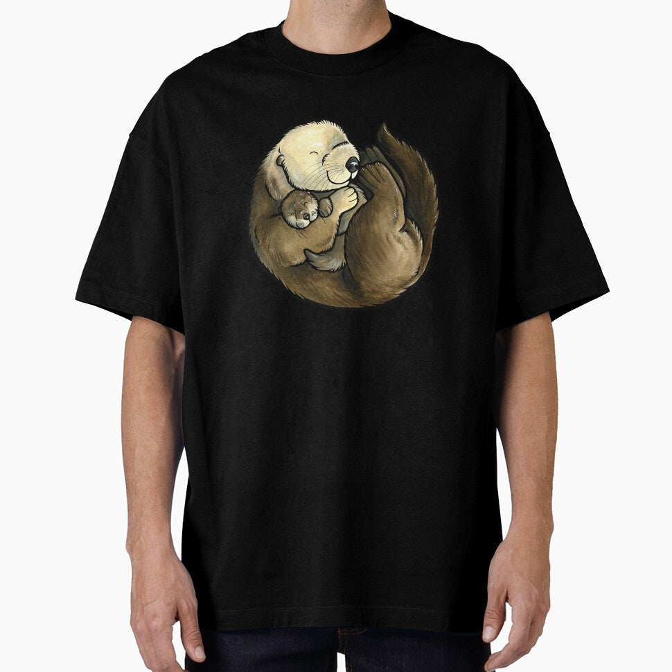 Sea otter and baby by animalartbyjess