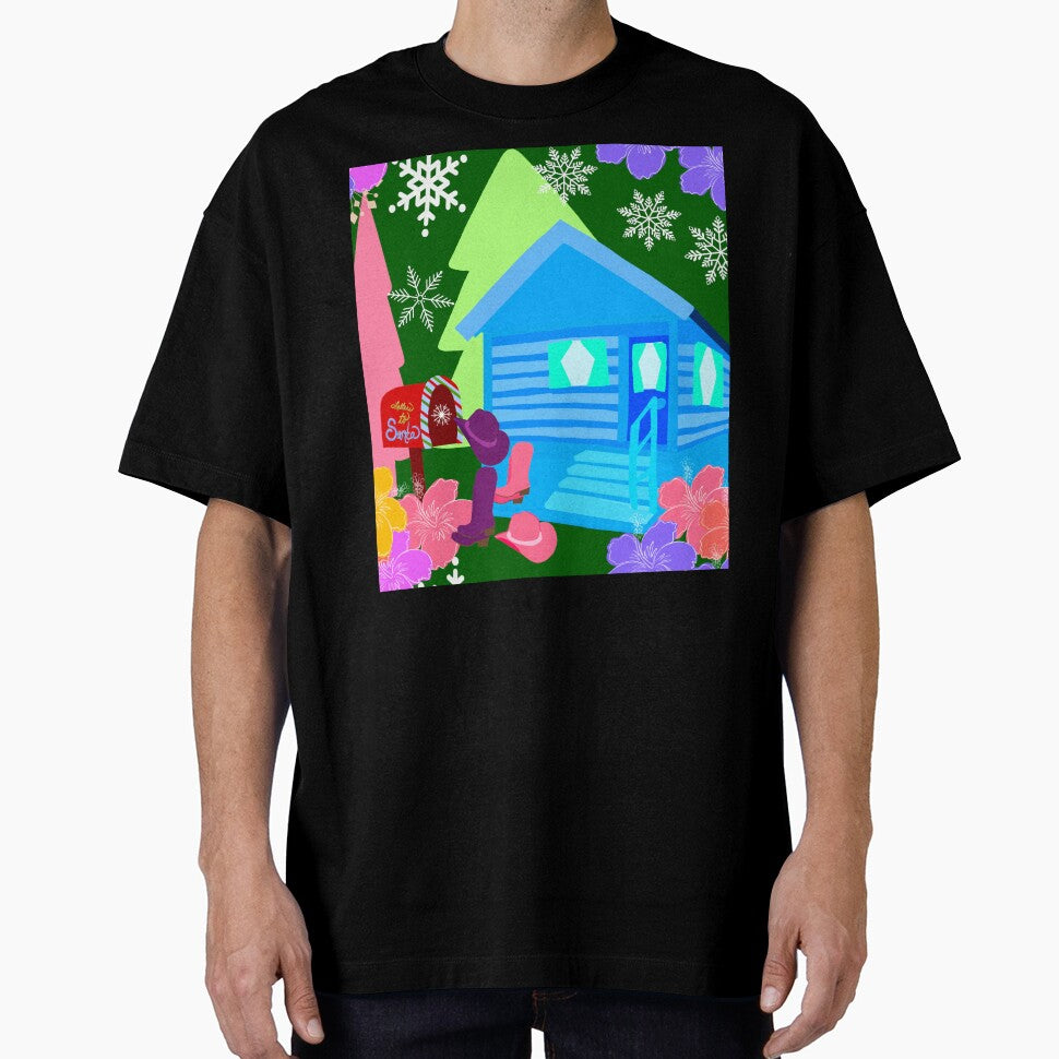 Hand Drawn Cabin with Tropical Flowers + Cowgirl hats, Cowgirl boots, Christmas Trees by Victoria Rose