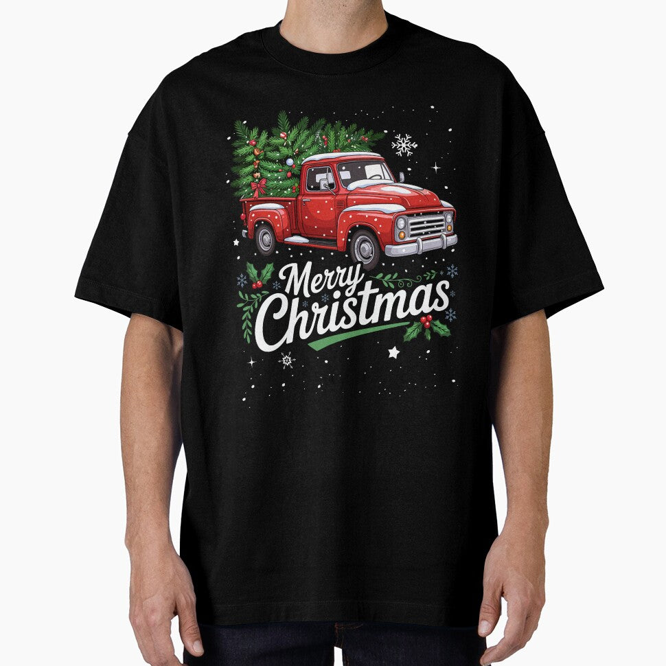 Merry Christmas Red Truck Carrying Festive Winter Tree by khdmalakarak