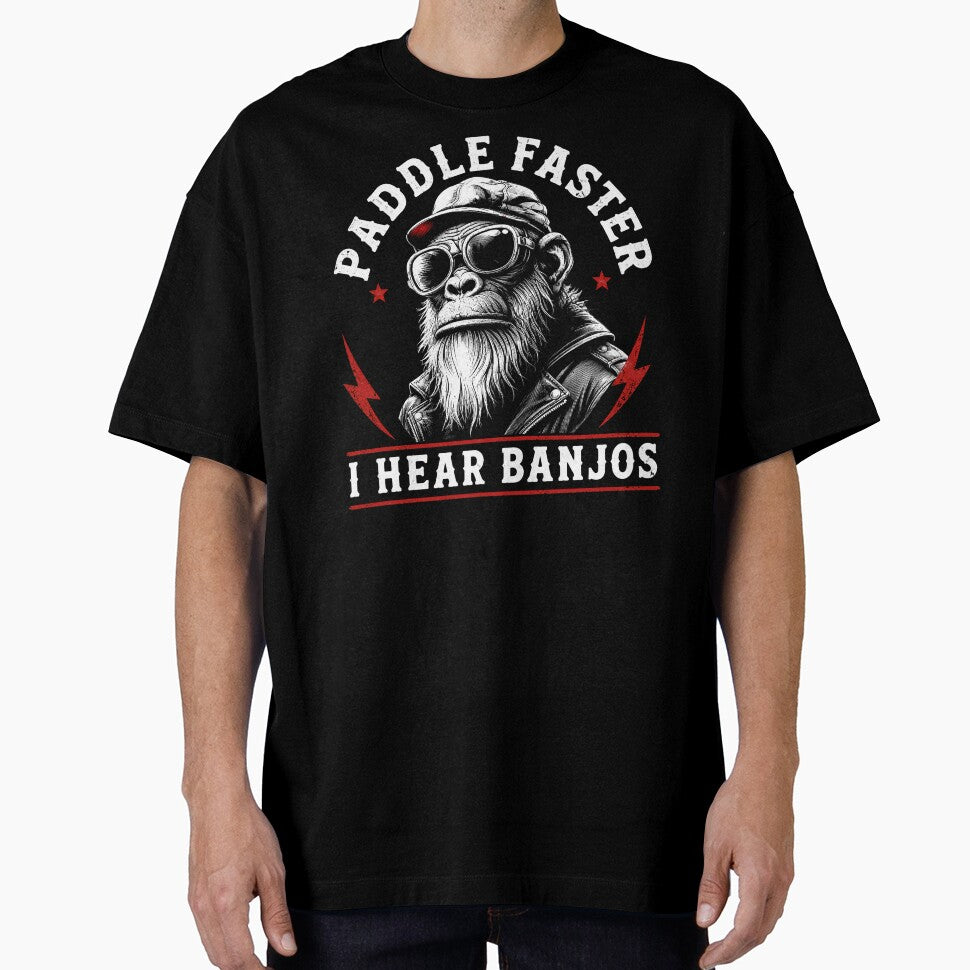 Paddle Faster I Hear Banjos Funny Biker Monkey Kayak Design by VGAfanatic