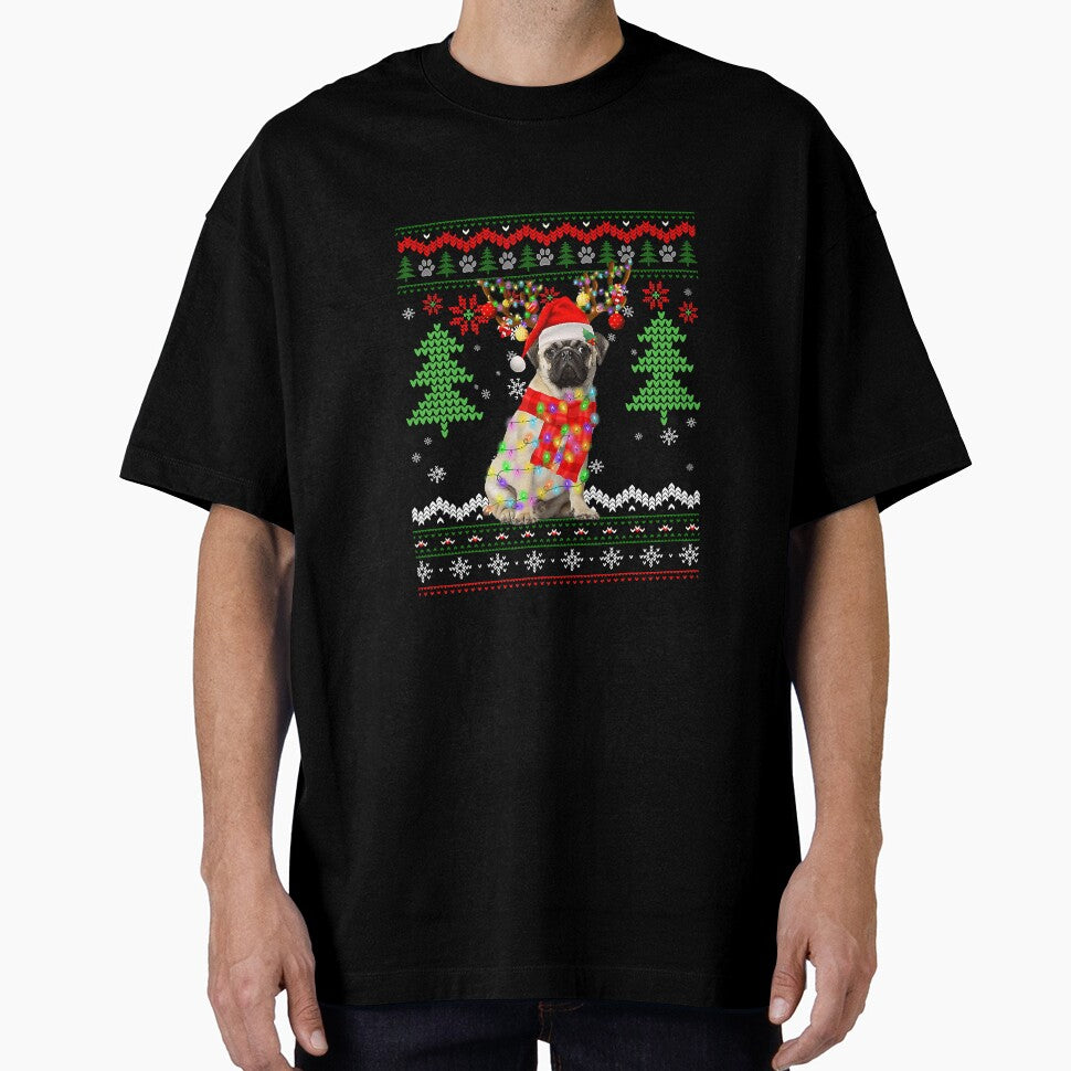 Santa Pug Dog Christmas Lights Ugly by frank3826