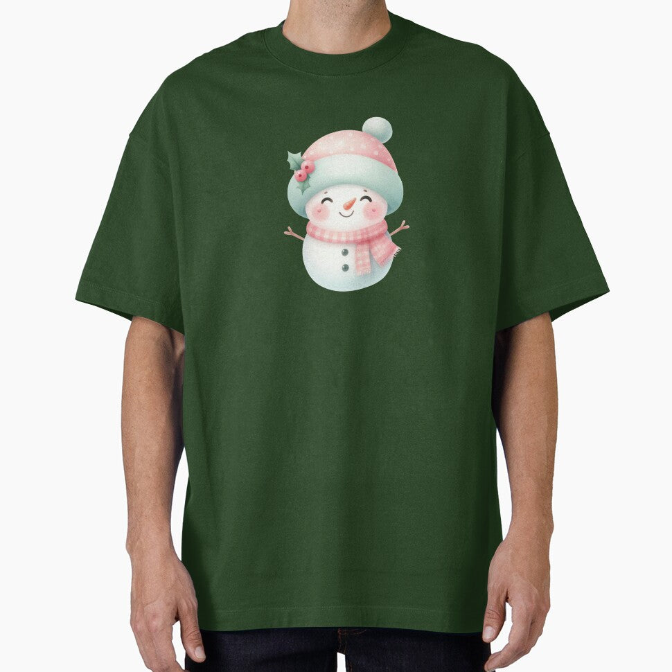Cute pink and mint Christmas happy snowman by FatBirdie