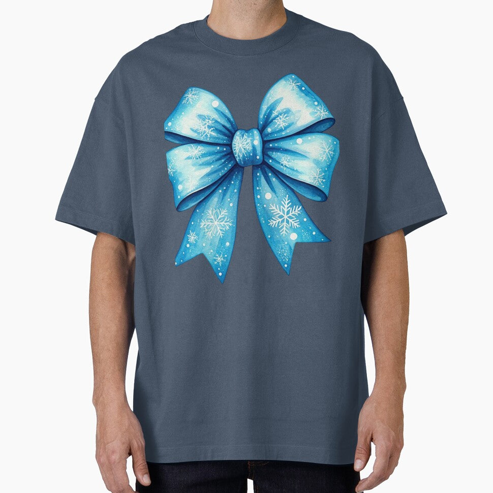 Watercolor Blue Bow Illustration with Snowflakes & Icy Patterns | Festive Winter Holiday Decoration Art by PixelVibe782