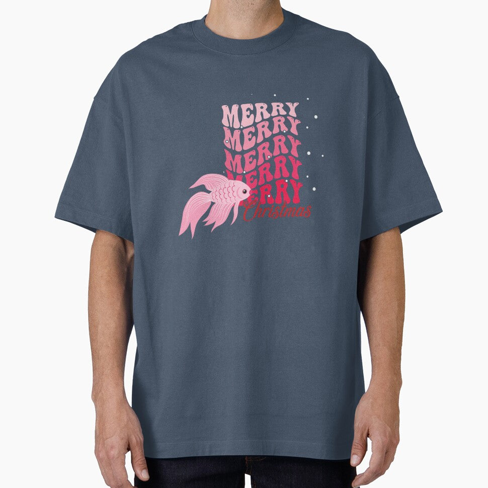 merry chrismas Pink Fish Cartoon by Stickers  Designer