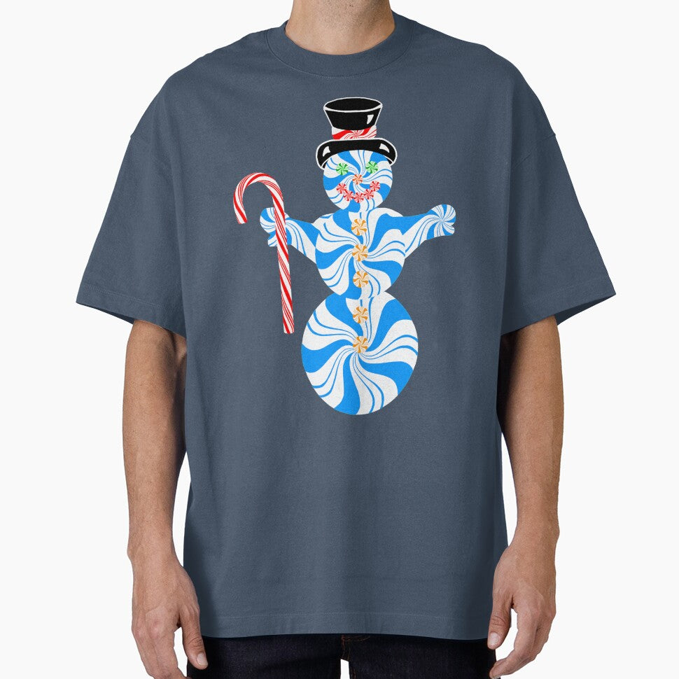 Blue Peppermint Snowman with Candy Cane by Deborah Camp