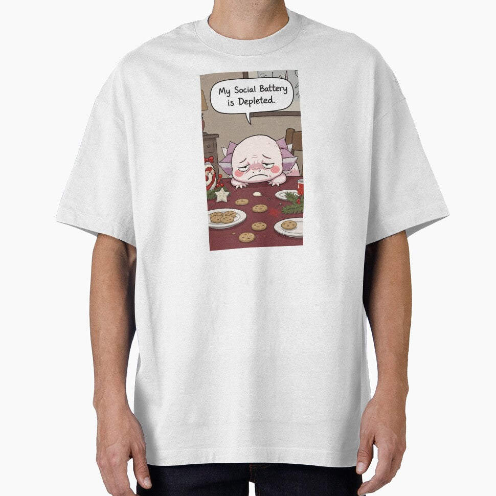 Cute Exhausted Axolotl Art – Social Battery Low Winter Vibes by MadeByACJ