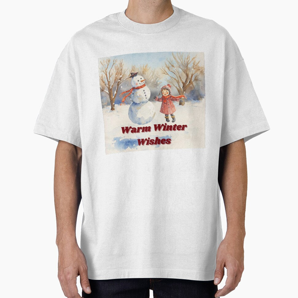 Winter Snowman & Girl in Red Scarf – Cozy Holiday Art by omnia designs