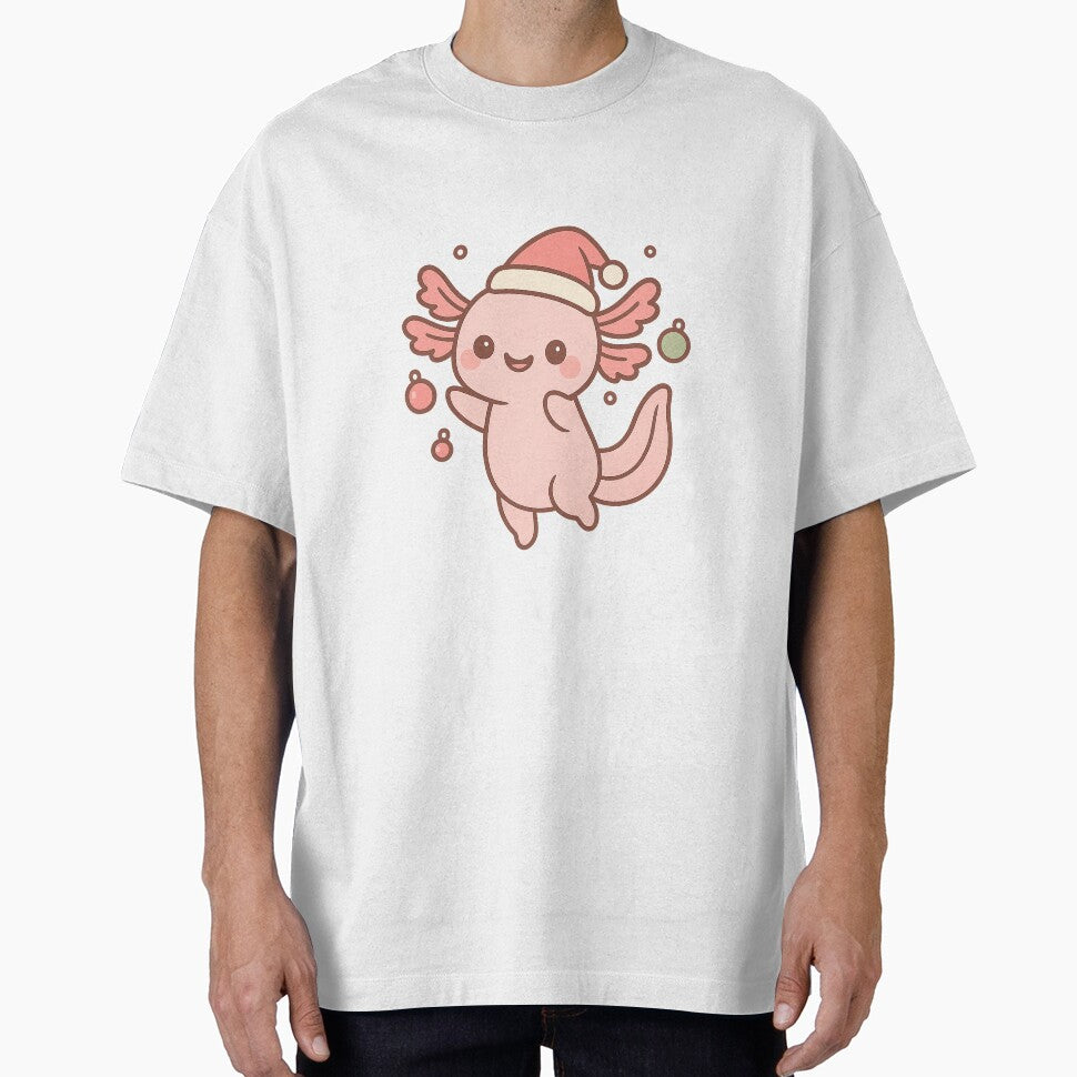 Kawaii Pink Axolotl Dancing with Christmas Ornaments by Bratak