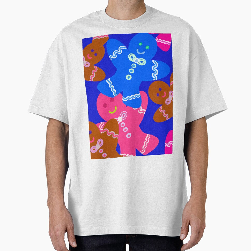 Gingerbread Men on Blue Background by Victoria Rose