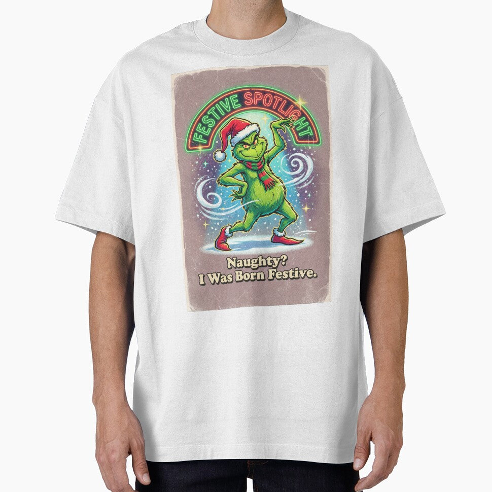 “Funny Green Christmas Mischief Tee – BORN FESTIVE”. Ai generated. by GreaterVibePOD