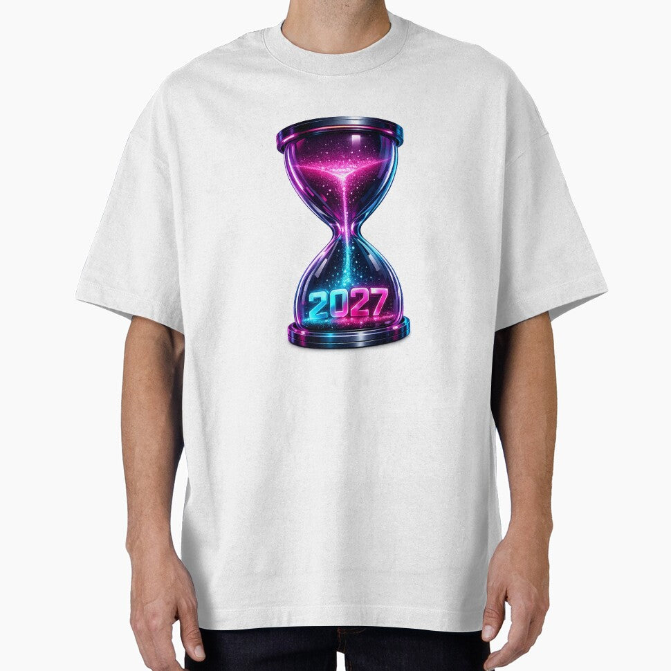 Neon Hourglass 2027 in Motion - Futuristic Cyberpunk Time Art by teemix