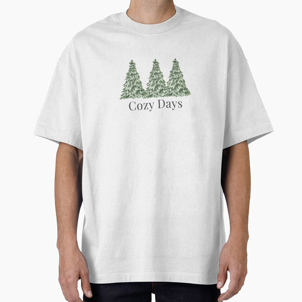 Minimalist Watercolor Illustration of Three Snowy Pine Trees with the Message "Cozy Days" for Winter Aesthetics by ElizabethCoelho