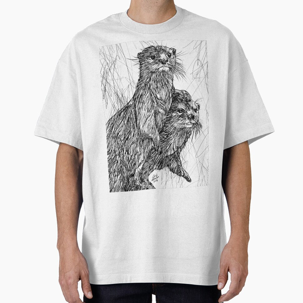TWO OTTERS ink portrait by lautir