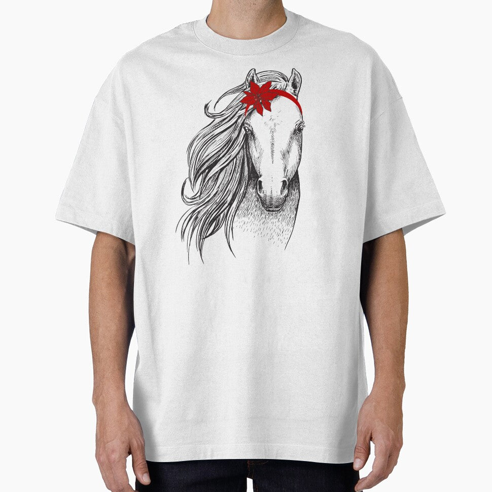 Cute Christmas Horse Santa with a Poinsettia Headband For Horse Lovers by InkItStudio