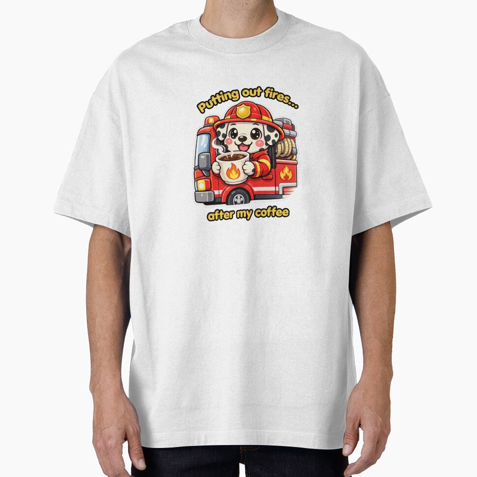 Putting Out Fires Cute Kawaii Firefighter Dalmatian Dog Coffee by Jenni Tee