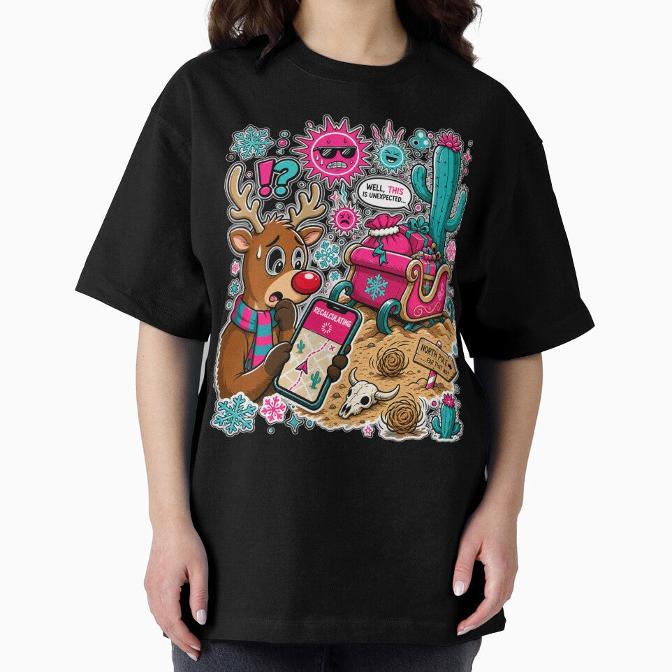 Recalculating Lost Reindeer Funny Christmas GPS Graphic Tee by Design Vibras