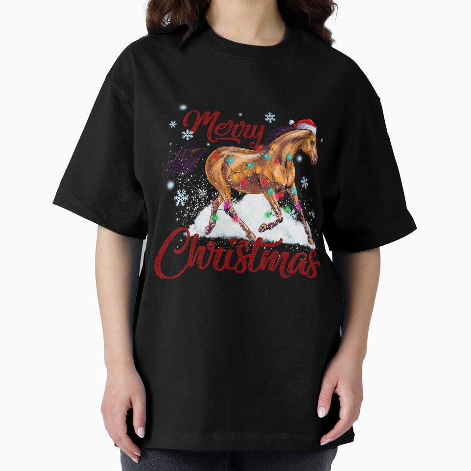 Funny Horse With Santa Hat Christmas Lights Design For Horse Kids Men by MortiStolten