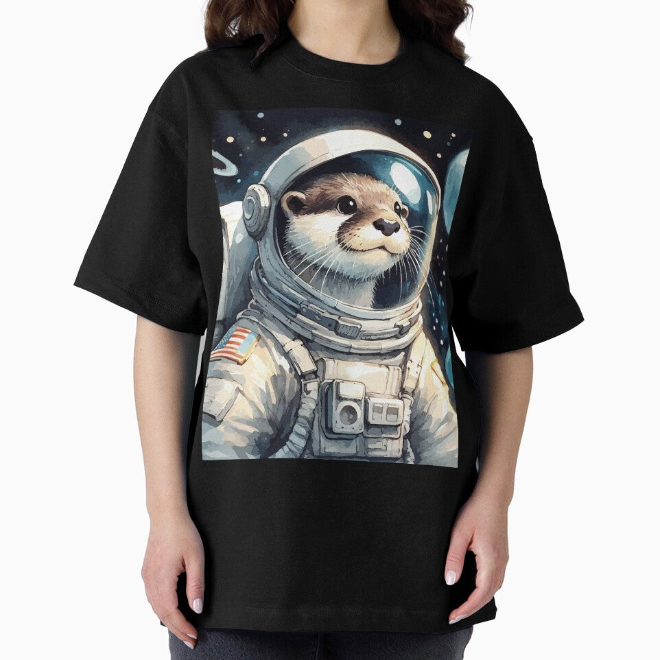 Otter Astronaut Space Planets Watercolor Painting by TomFrontierArt
